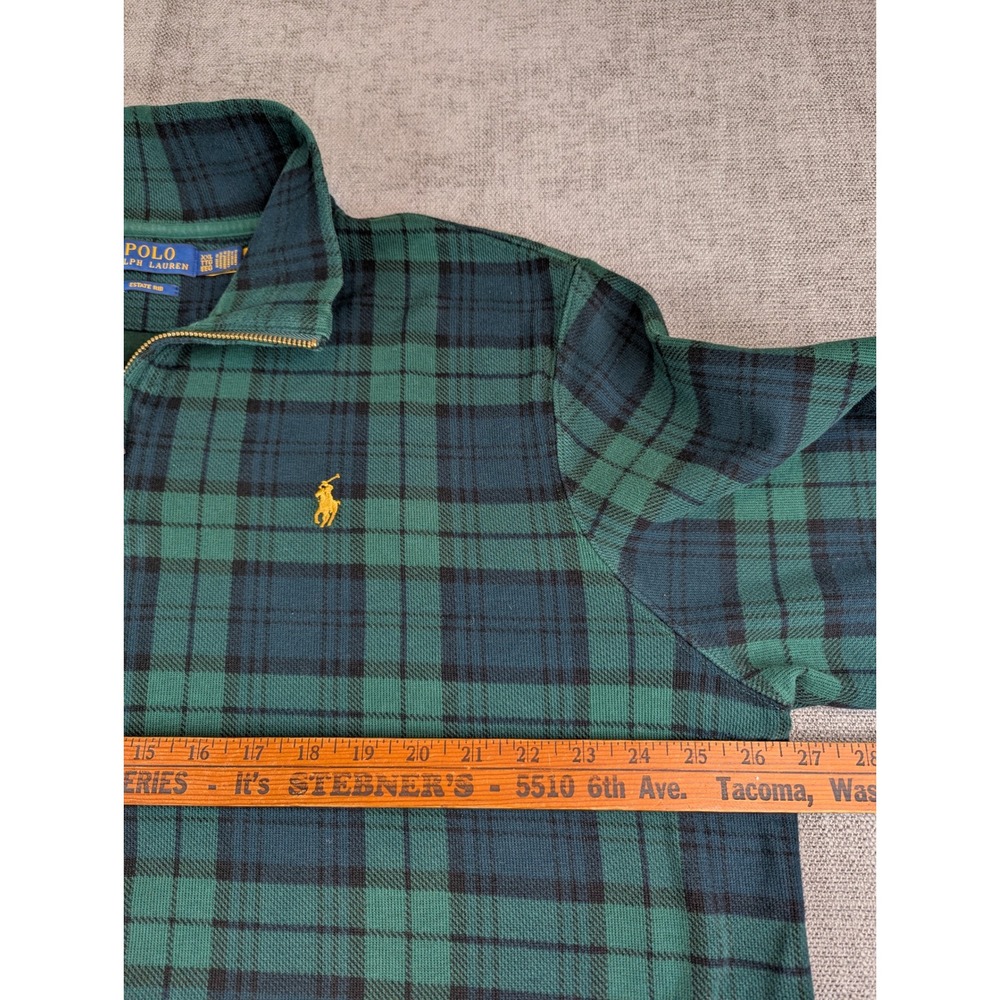 Polo Ralph Lauren Pullover Mens XXL Green Plaid 1/4 Zip Estate Rib Sweatershirt - Picture 4 of 7